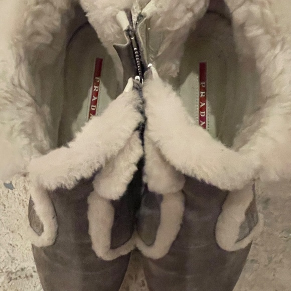 Prada Gray Suede Shearling Boots - Picture 2 of 8
